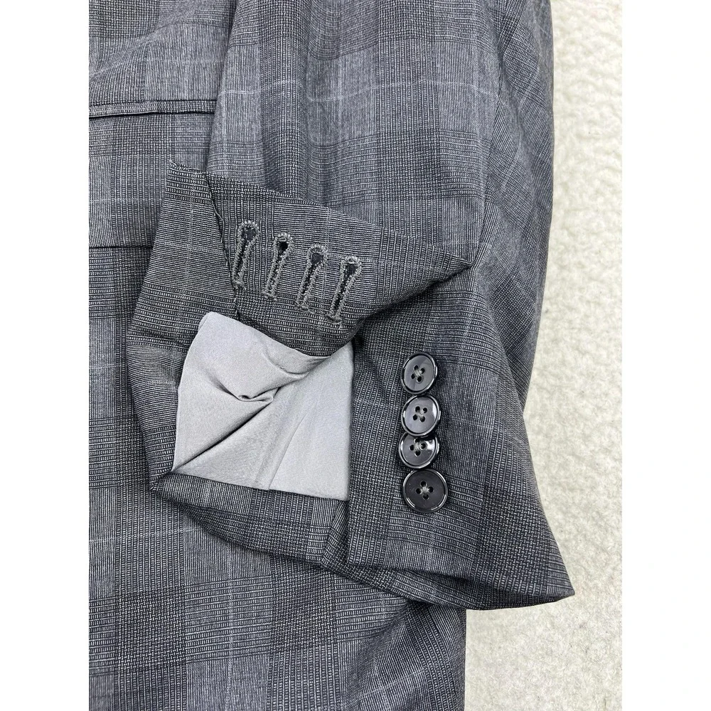 Atelier Munro Mens 48L Gray Check Loro Piana Wool 2 Button Suit Jacket Blazer